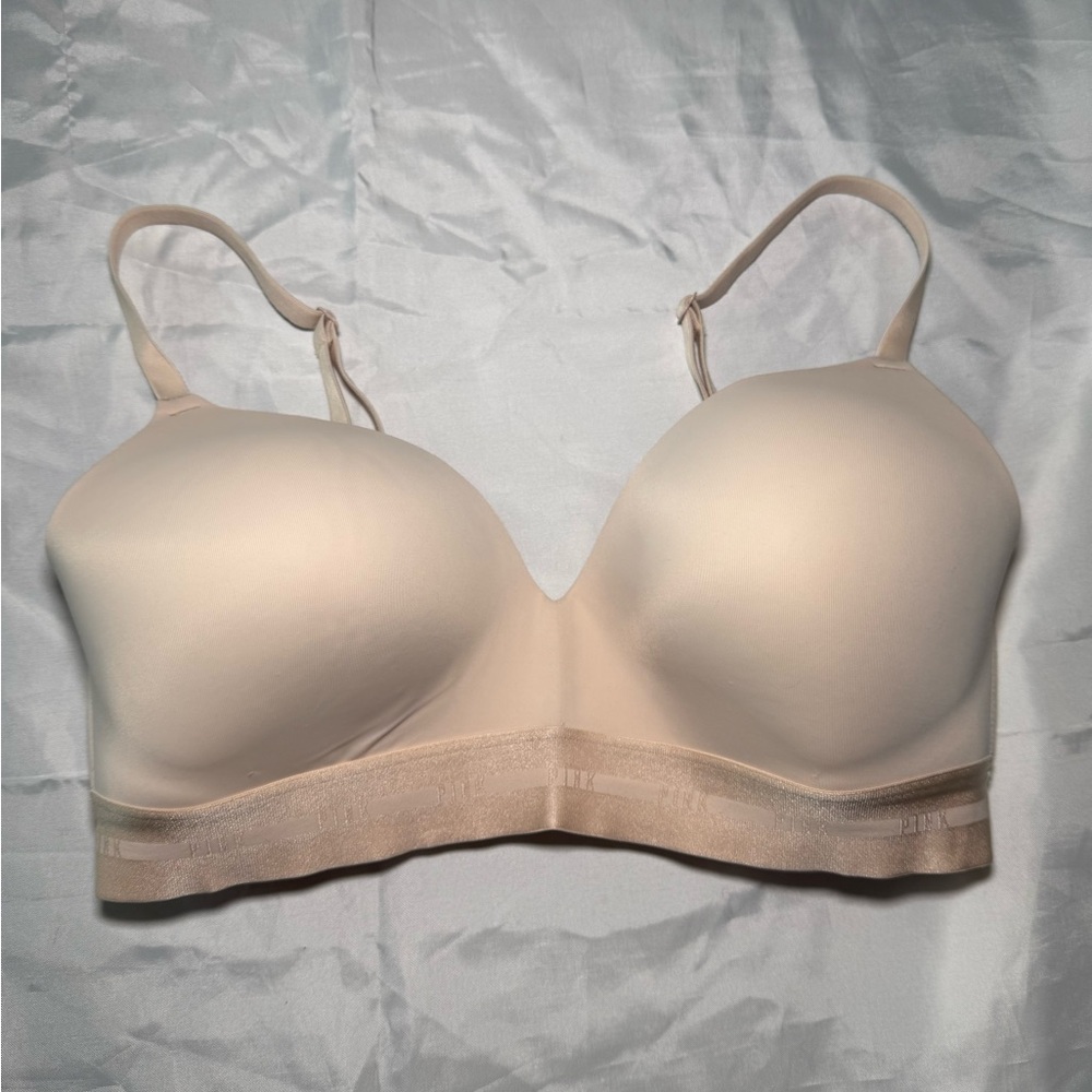 Victorias Secret PINK 36D Bra Beige Wear Everywhere Wireless Push Up Back Close